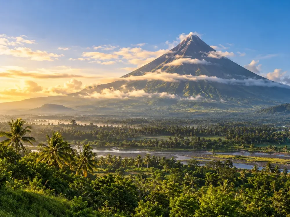 A scenic perspective of Mayon and Albay