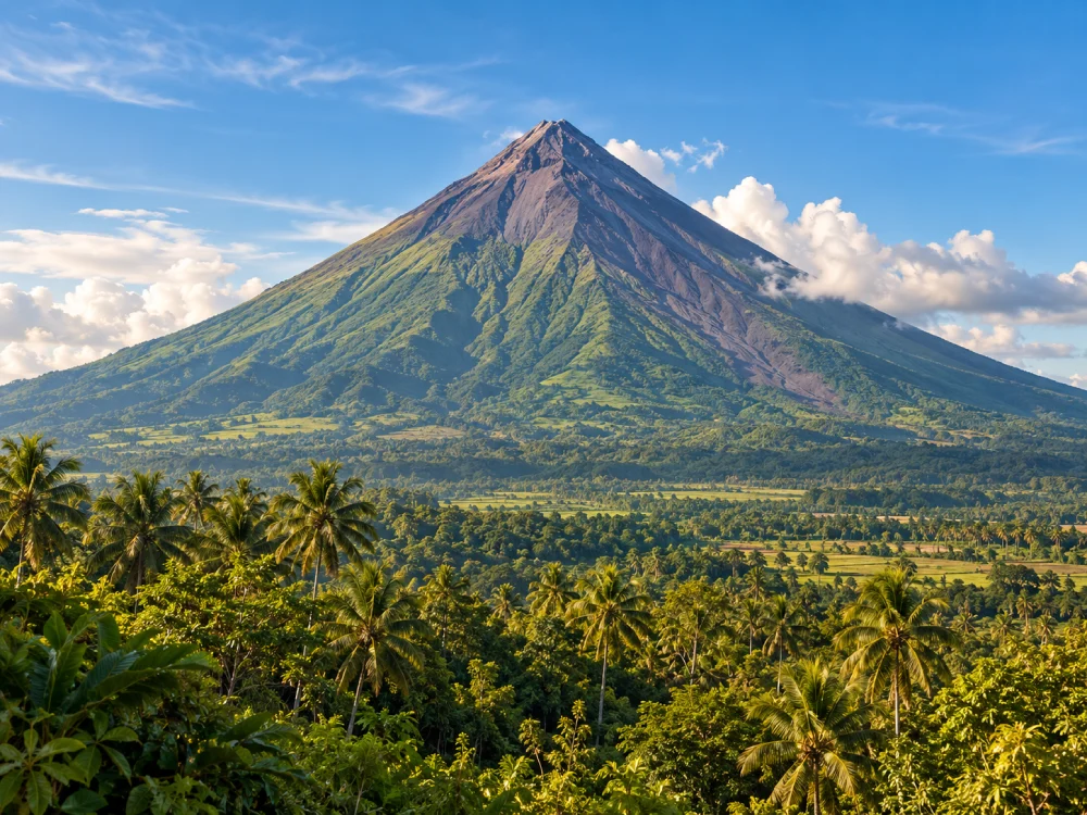 Mayon Volcano rising above the surrounding landscape