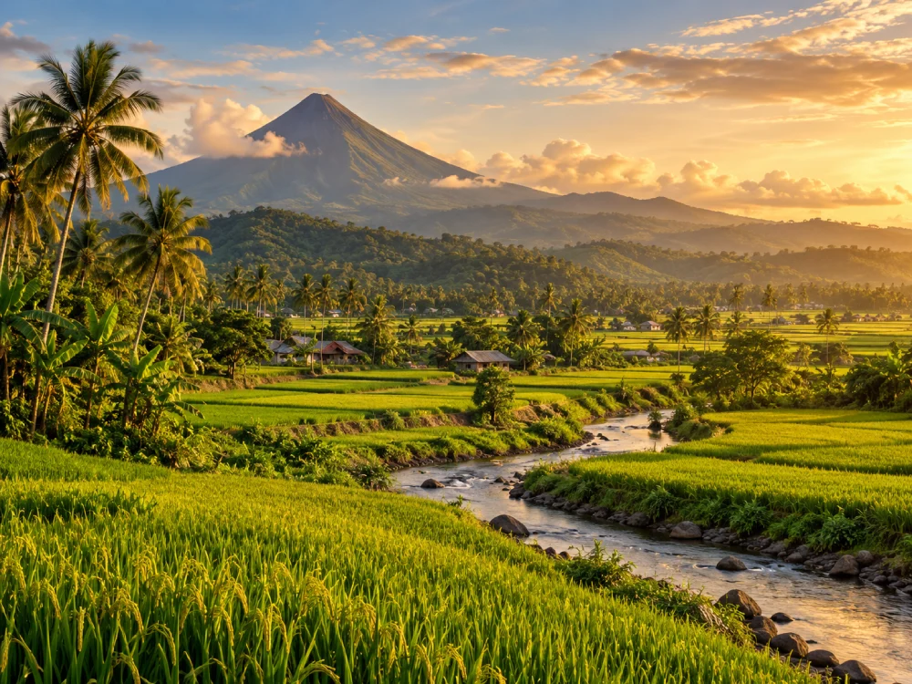 A wider perspective of Mayon and its surroundings
