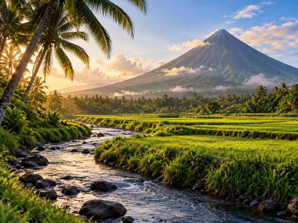 A wider landscape view around Mayon and Albay